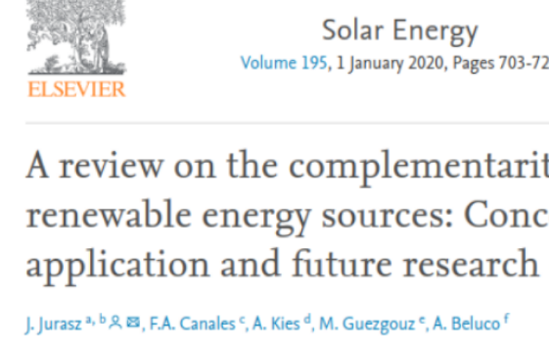 um review sobre complementaridade é publicado pela Solar Energy